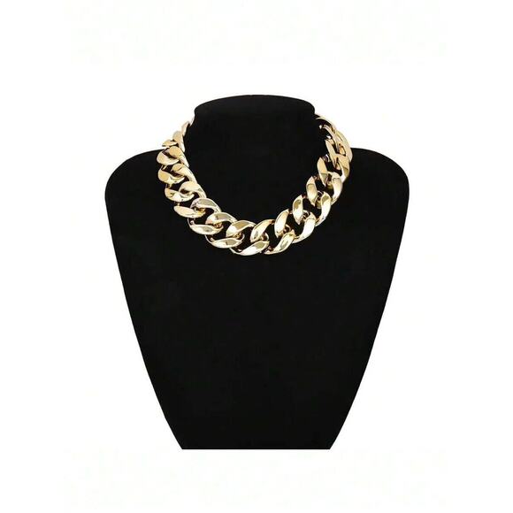NEW Plastic Cuban Chain Necklace Gold Colored Chunky Choker - Picture 1 of 4